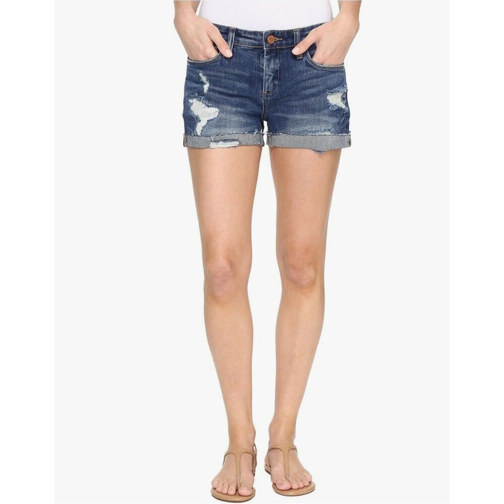 BlankNYC Womens The Fulton Roll Up Denim Jean Shorts 26 Blue Distressed Stretch